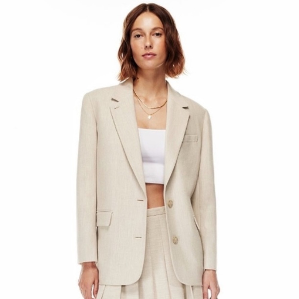 Aritzia Wilfred Sophia Houndstooth Oversized Blazer in beige - size small - Picture 4 of 12